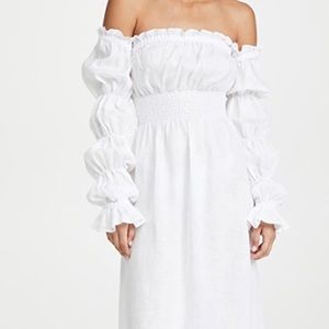 Sleeper linen Dress white floral off shoulders